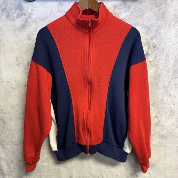 Vintage 80s Nike Sweatshirt Mens Large Red Full Zip Fleece Sportswear - Picture 1 of 16
